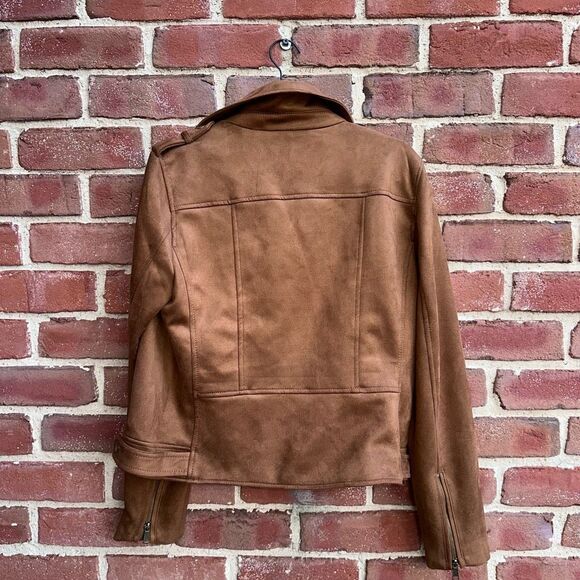 LOFT $160 Faux Suede Moto Jacket Toasted Biscotti Medium Tall NEW - Picture 6 of 8